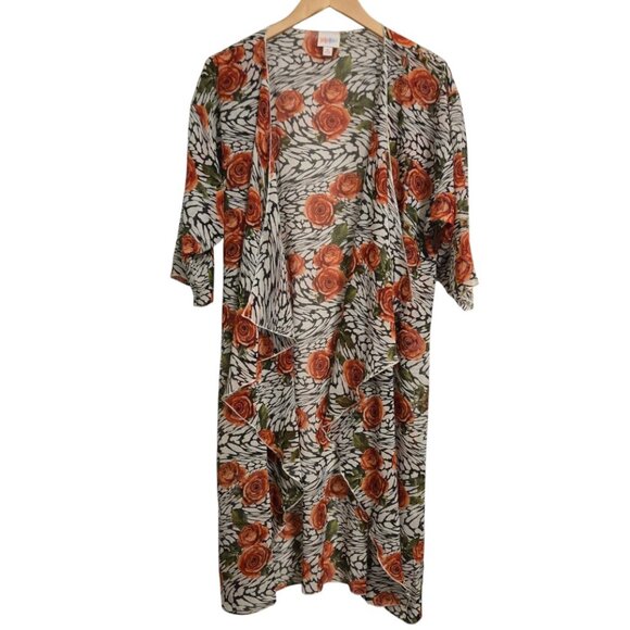 LuLaRoe Medium Floral Kimono Cardigan Simply Comfortable Orange Roses Butterfly - Picture 2 of 5